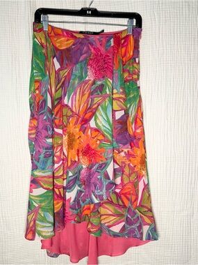 Lauren Ralph Lauren A-Line High Low Midi Floral Tropical Wrap Ruffle SKIRT SZ 2